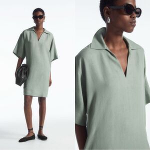 NWT COS OPEN-COLLAR LINEN SHIRT DRESS in mint green